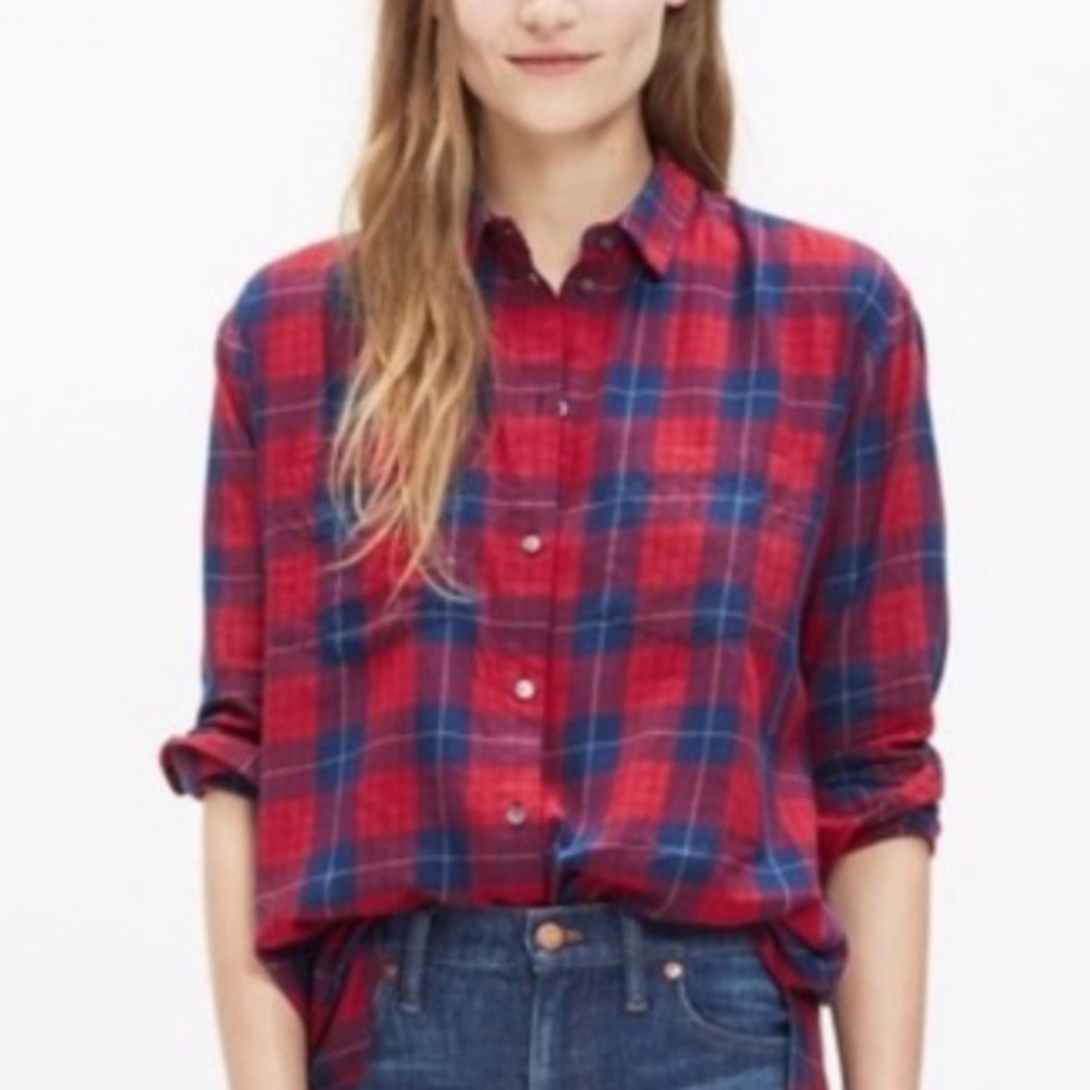 Madewell Red and Navy Button Down